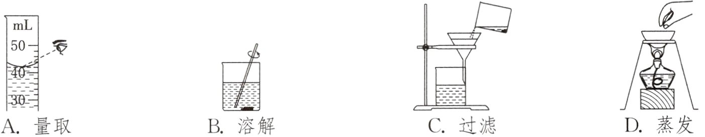 D蒸发C过滤B溶解A量取