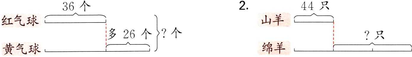 红气球36个黄气球多26个个