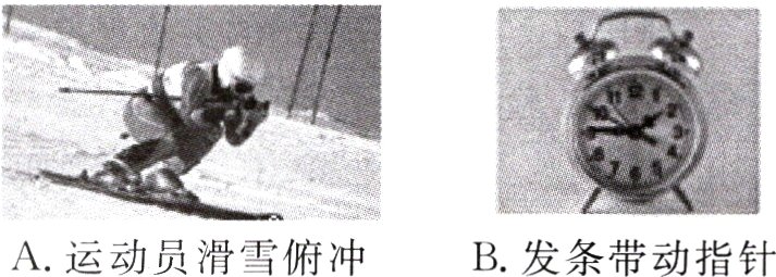 A运动员滑雪俯冲B发条带动指针