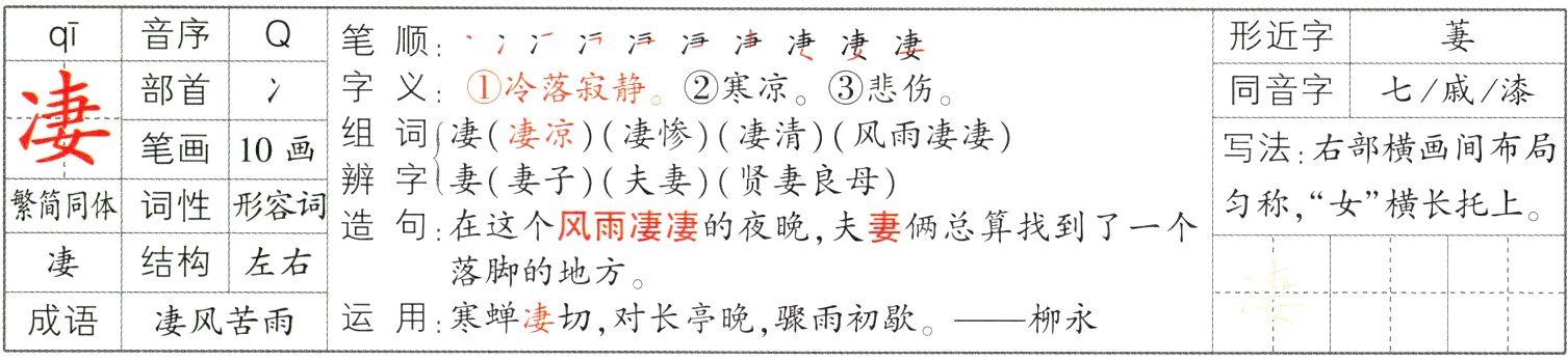 运用寒蝉凄切对长亭晚骤雨初歇柳永成语凄风苦雨