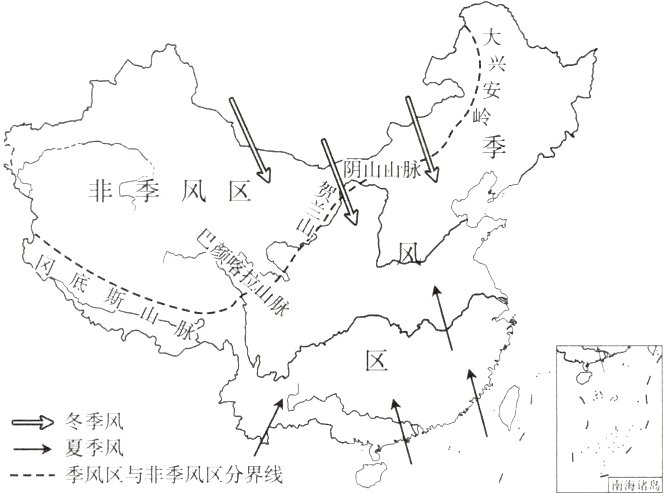 →夏季风季风区与非季风区分界线
