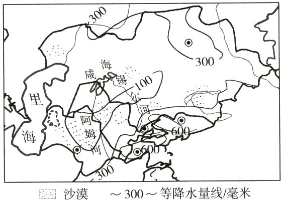 沙漠~300~等降水量线/毫米