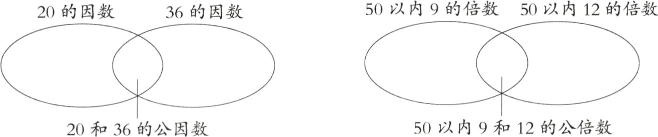 50以内9和12的公倍数20和36的公因数