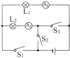1只闭合开关SS时电流表