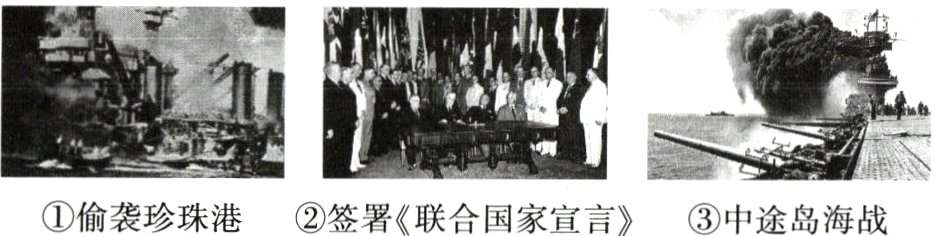 ①偷袭珍珠港②签署《联合国家宣言》③中途岛海战