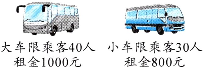 大车限乘客40人小车限乘客30人租金1000元租金800元