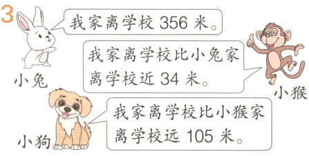 我家离学校比小猴家小狗离学校远105米