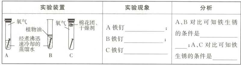 蒸馏水C铁钉生锈的条件是