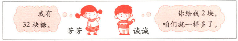 咱们就一样多了32块糖诚诚芳芳
