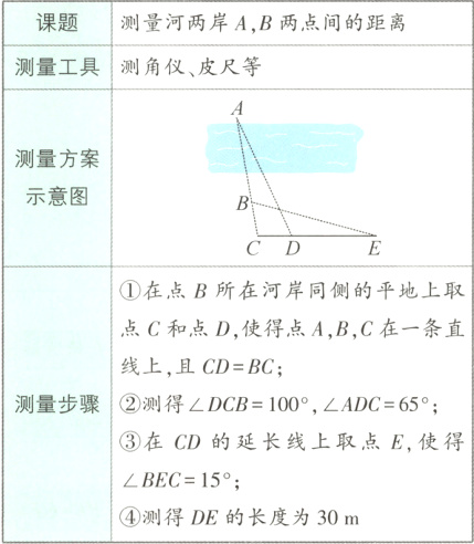 BEC15测得DE的长度为30m