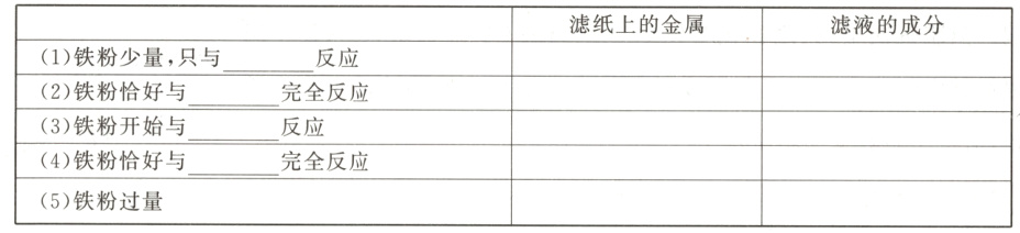 4铁粉恰好与完全反应5铁粉过量