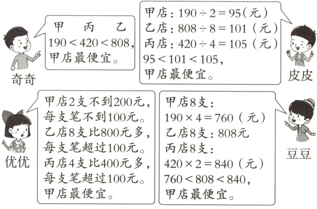 每支笔超过100元760808840甲店最便宜甲店最便宜