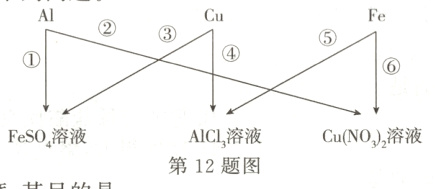 FeSO溶液AICI溶液CuNO溶液第12题图