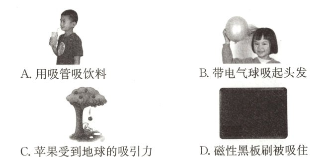 D磁性黑板刷被吸住C苹果受到地球的吸引力