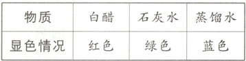 物质白醋石灰水蒸馏水显色情况红色绿色蓝色