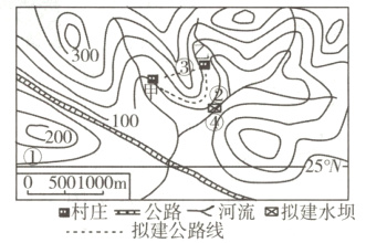 50000m日村庄路河流∞拟建水坝