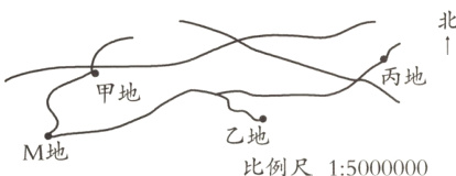 乙地M地比例尺15000000