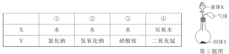 氯化钠氢氧化钠二氧化锰硝酸铵固体Y第5题图