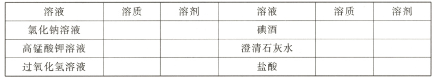 高锰酸钾溶液澄清石灰水盐酸过氧化氢溶液
