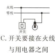 C开关要接在火线与用电器之间