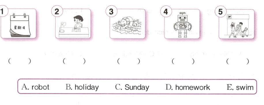 ArobotBholidayCSundayDhomeworkEswim