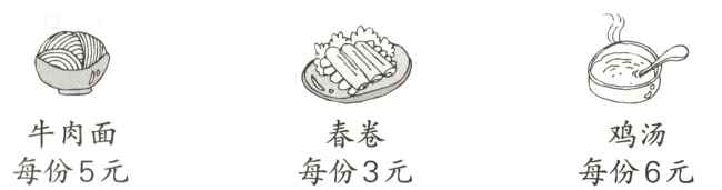 牛肉面春卷鸡汤每份5元每份3元每份6元