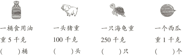 100千克重5千克250千克重1千克头桶个只