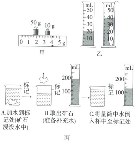 准备补充水入杯中至标记处浸没水中