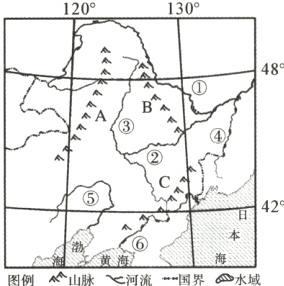 图例山脉河流国界B水域