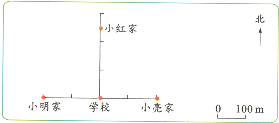 小明家学校小亮家100m