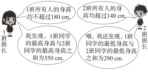 2班同学的最低身高和为350cm之和为290cm
