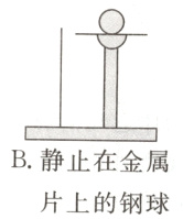 B静止在金属片上的钢球