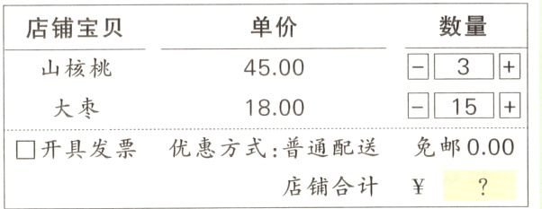 优惠方式普通配送免邮000口开具发票店铺合计¥