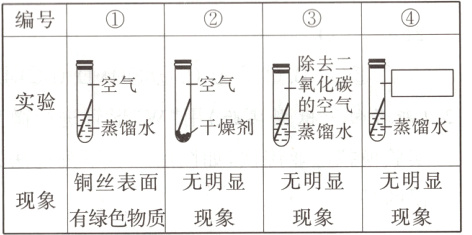铜丝表面无明显无明显无明显现象现象现象有绿色物质现象