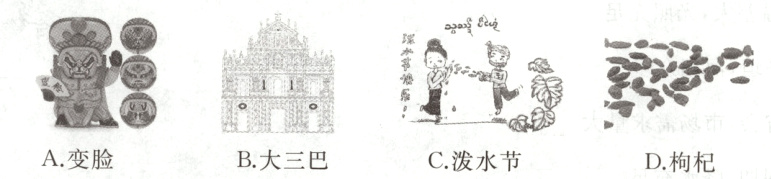 A变脸B大三巴C泼水节D枸杞