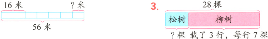 松树柳树56米棵栽了3行每行7棵