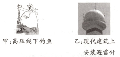 甲高压线下钓鱼乙现代建筑上安装避雷针