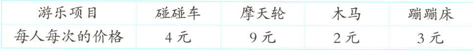 每人每次的价格4元9元2元3元