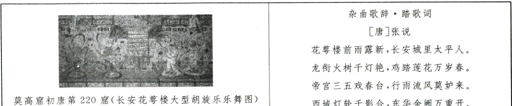 帝宫三五戏春台行雨流风莫妒来莫高窟初唐第220窟楼大型胡旋乐乐舞图西域灯轮千影合东华金阙万重开