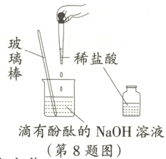 滴有酚酞的NaOH溶液第8题图