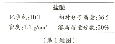密度1.1g/cm³溶质质量分数20%第1题图