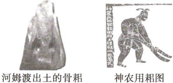 河姆渡出土的骨耜神农用耜图