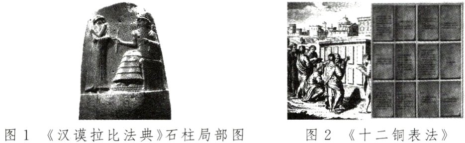 图2《十二铜表法》图1《汉谟拉比法典》石柱局部图