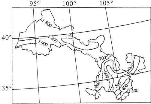 甘肃省太阳辐射[单位：kW·h/(m²·a)]分布示意图