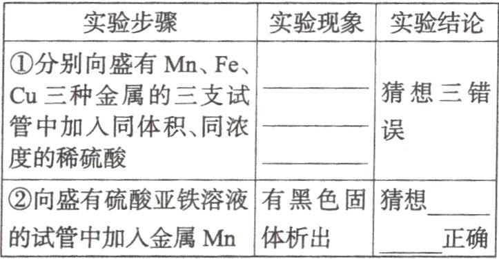 的试管中加入金属Mn体析出正确