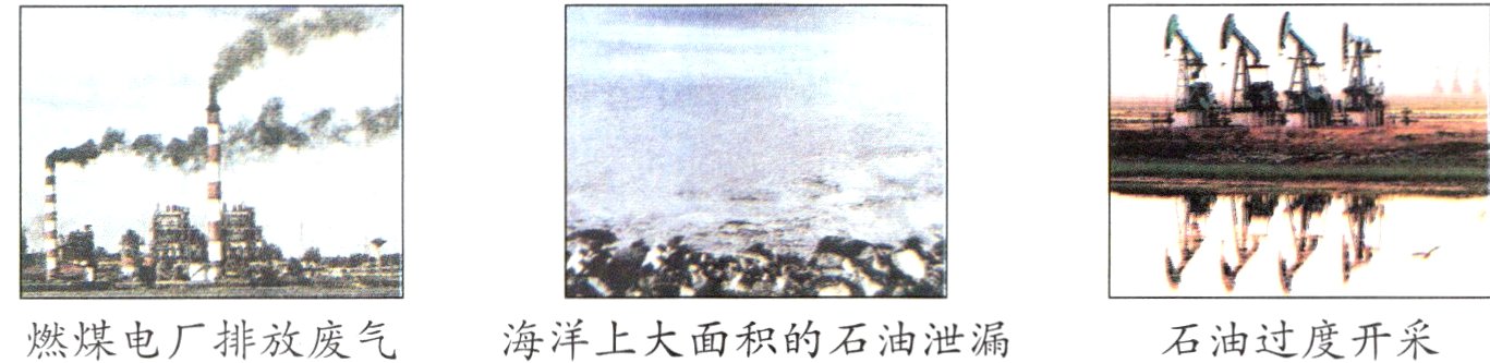 海洋上大面积的石油泄漏石油过度开采燃煤电厂排放废气