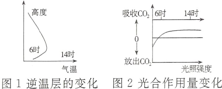 光照强度气温图1逆温层的变化图2光合作用量变化