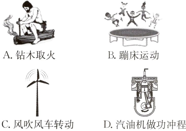 C风吹风车转动D汽油机做功冲程