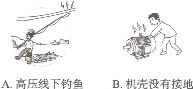 A高压线下钓鱼B机壳没有接地
