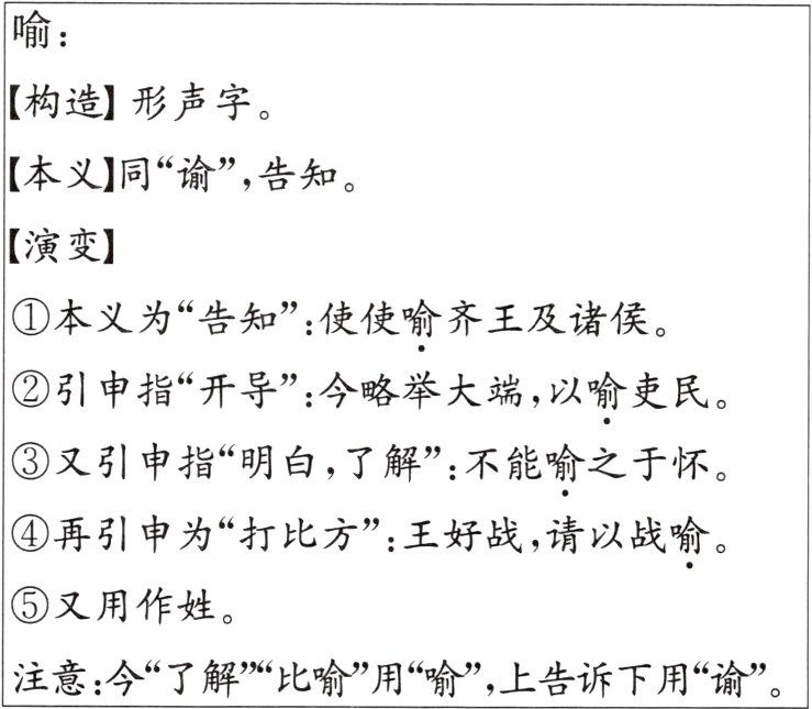 注意今了解比喻用喻上告诉下用谕